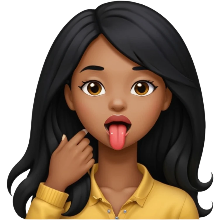 a black girl with long black hair holding her neck sticking her tongue out  emoji