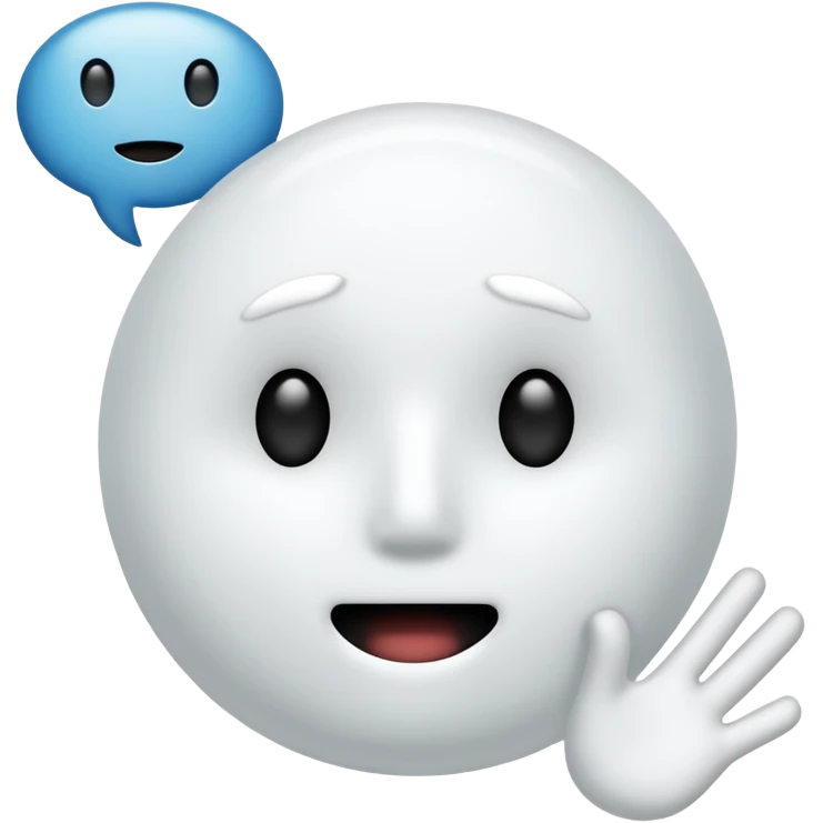 A very simple white stickman with no dostinc features but a mouth with awhite bubble chat above his head emoji
