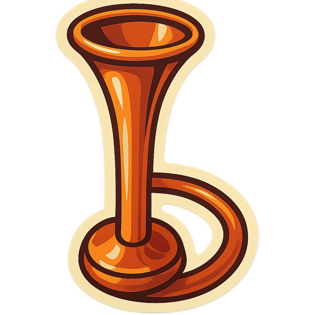 Obstetric Pinard stethoscope, angled view, retro stickers style, soft rounded shapes, expressive contours, vintage color palette, light paper texture, shadows and highlights, transparent background emoji