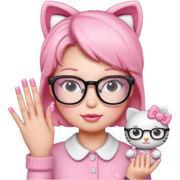 Nails cute hello kitty wear glasses emoji