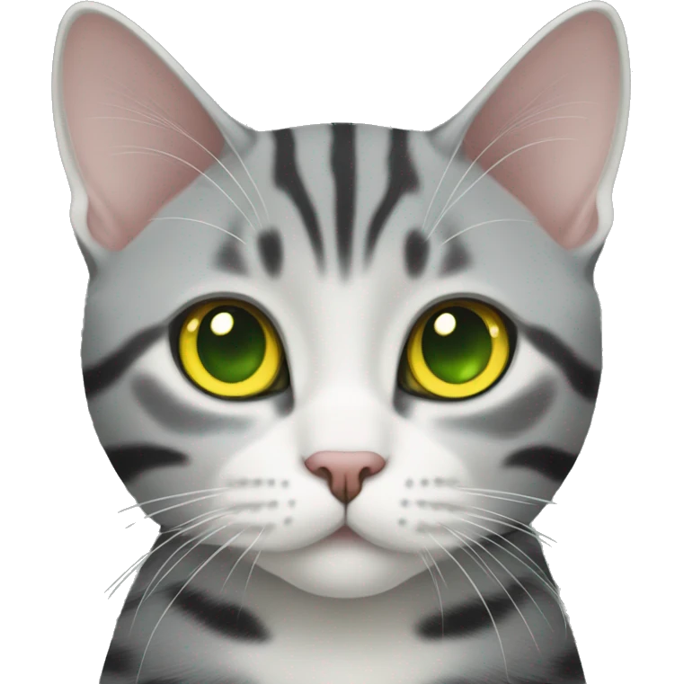 black American shorthair cat with yellow-green eyes, cute emoji