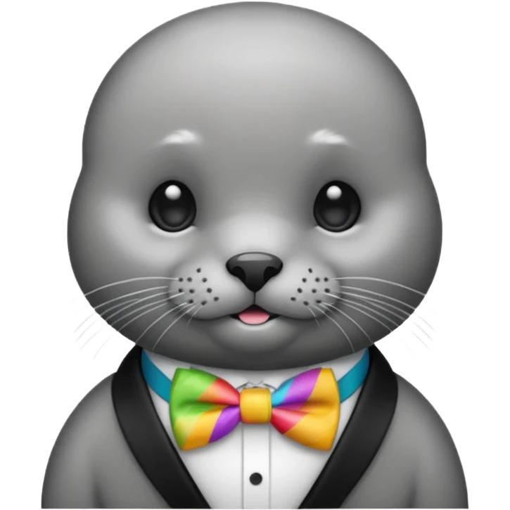 a seal wearing a colorful bow tie emoji