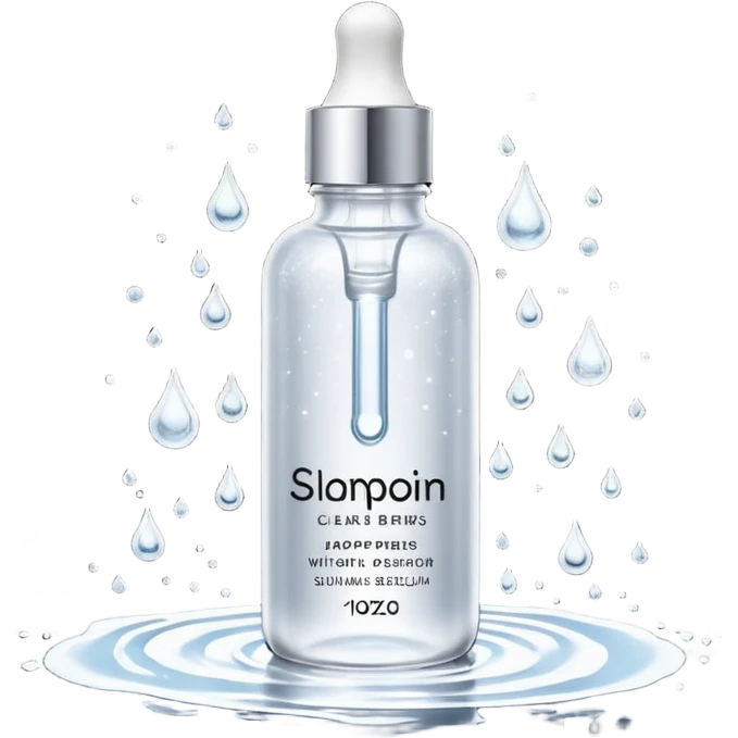 Slim clear dropper bottle with white cap and minimal black text label. Floating above a silver ripple, with icy shimmer rings pulsing outward. Surrounded by tiny frozen sparkles and wrinkle-smoothing energy beams. Looks like a precision anti-aging serum potion — sharp, cold, and potent. emoji