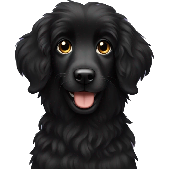 Black longfur dog with floppy ears happy emoji