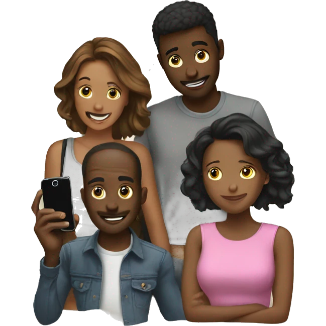 group of friends using their phones emoji