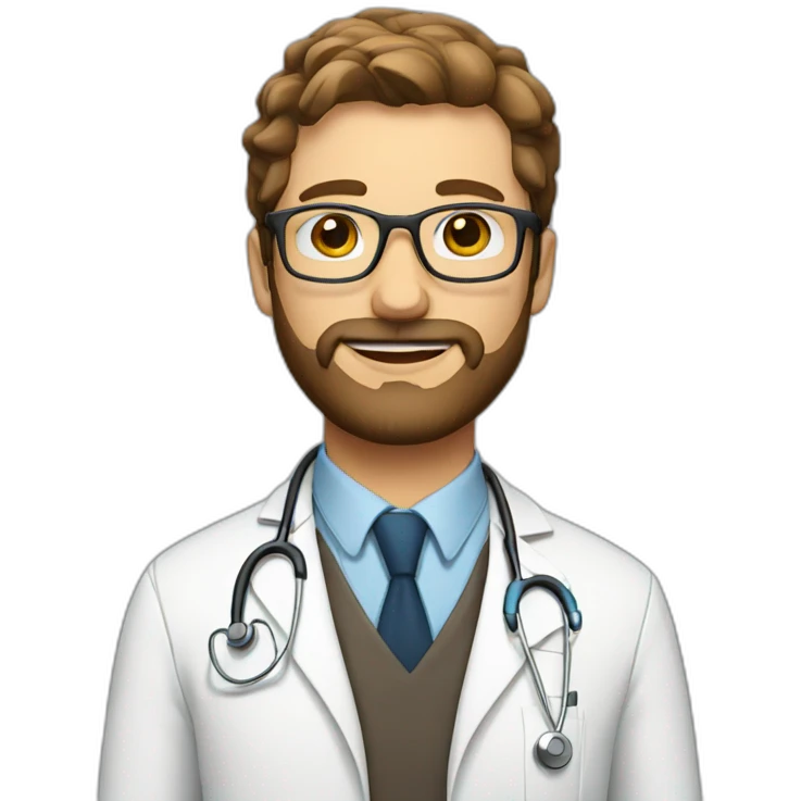 white doctor with brown hair glasses and beard emoji