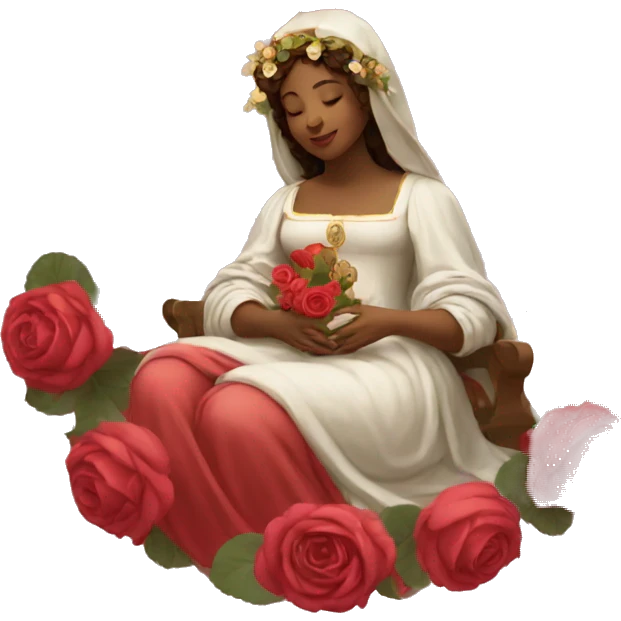 renaissance woman with a halo and her lap full of roses emoji