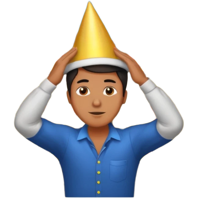 a man stands with his hands on his head, a house on fire behind him, at night, apple style emoji emoji
