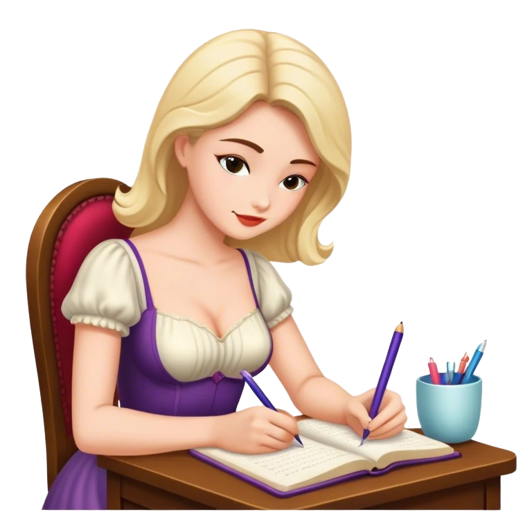 escritora mulher escrevendo um livro de romance emoji