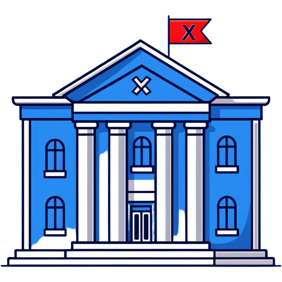 bank building with a red prohibition X, forbidden bank emoji