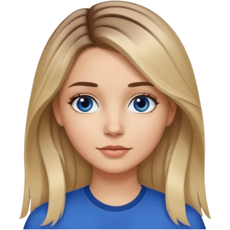 white girl long light brunette / blonder hair girl with darker roots in her hair middle part and dark blue eyes that's not really tan but not pale emoji