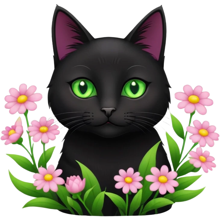 american short hair black cat with flowers emoji