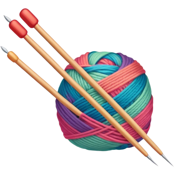 Knitting icon, knitting needles, colorful yarn, partially knitted fabric, minimalistic style, clean lines, transparent background. emoji