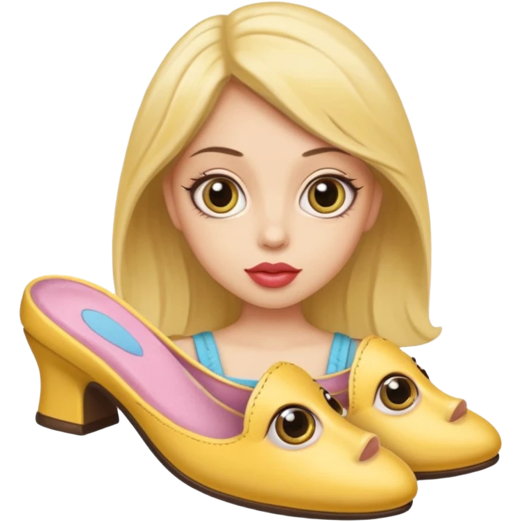 make an emoji that big lips 👄 and big eye leads big eyes 👀 and yellow circle face and a sleeper shoe in her hand emoji