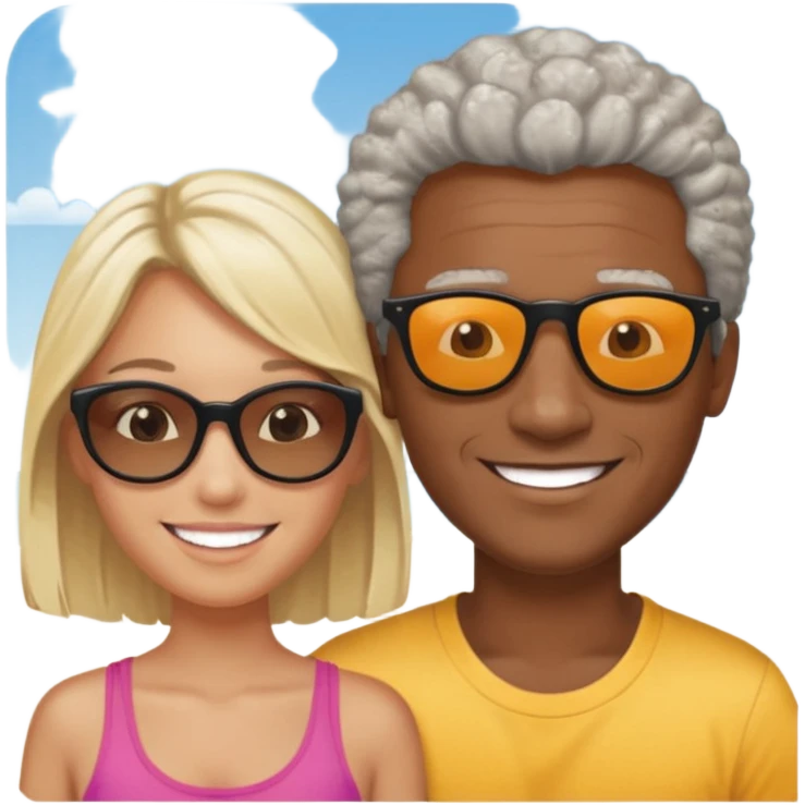 Black man salt n pepper hair with younger blonde  both smiling on beach  emoji
