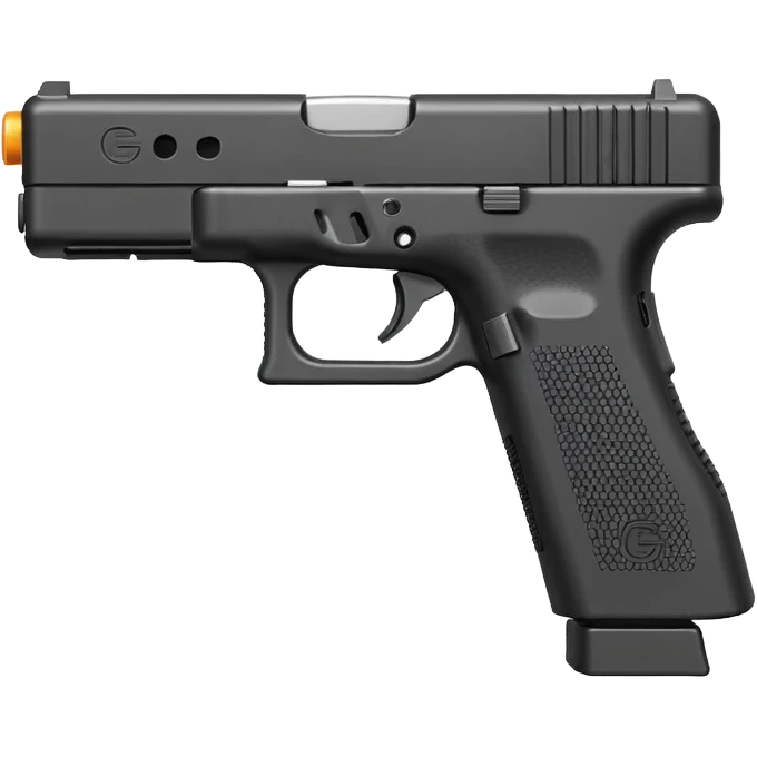 emoji of a compact pistol resembling a Glock 17 with an extended magazine, flat vector style, simple shapes, bold outlines, high contrast, small details removed, 1-color shadow, transparent background, 512x512 emoji