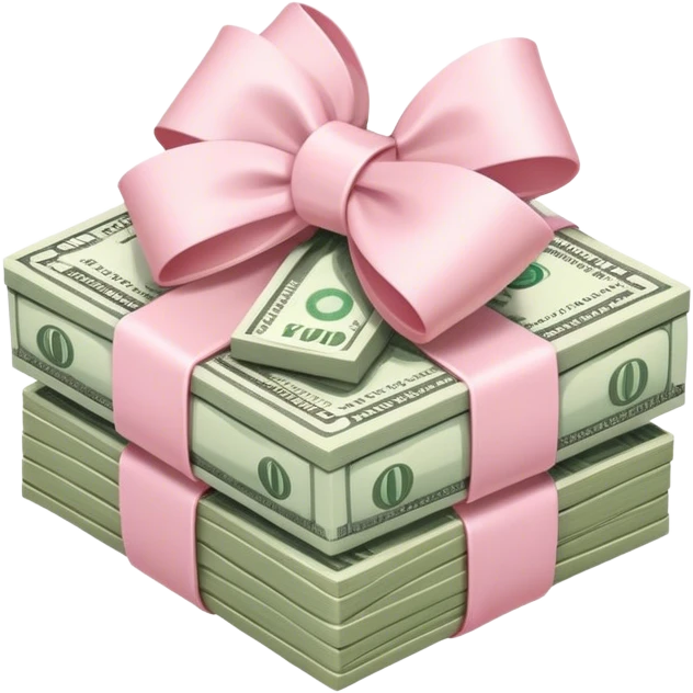 stack of money wrapped ina light pink bow emoji