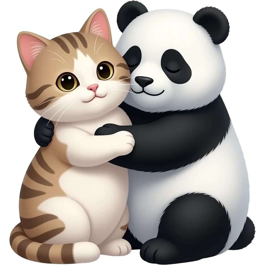 Cat cuddling panda emoji