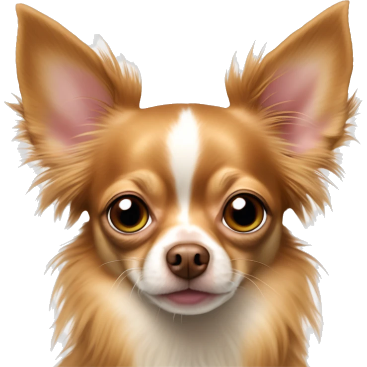 Red long hair deer head chihuahua with wispy hair all along ears pink nose and hazel green eyes emoji