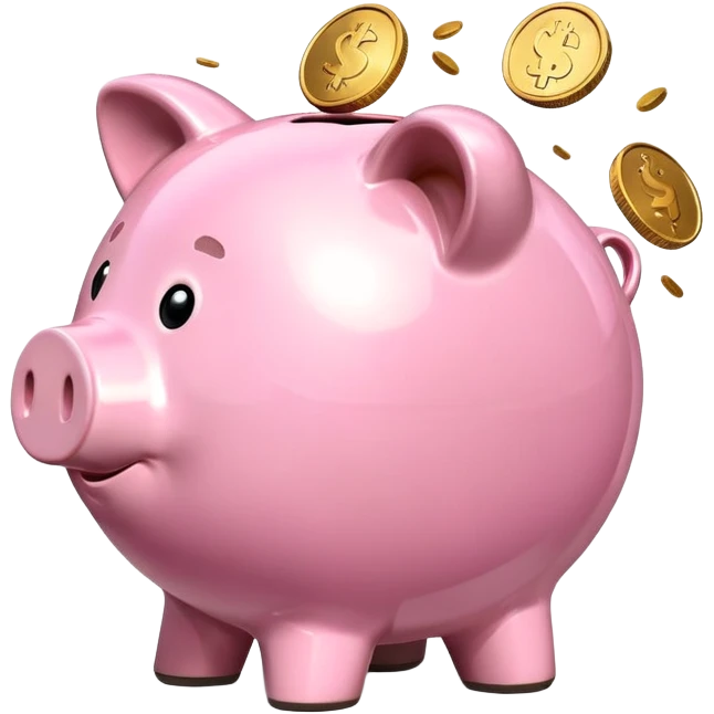 Piggy bank with coins falling in emoji