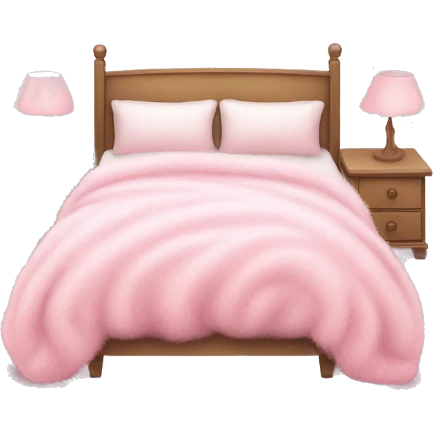 White bed with pink fluffy blanket and pink pillows  emoji