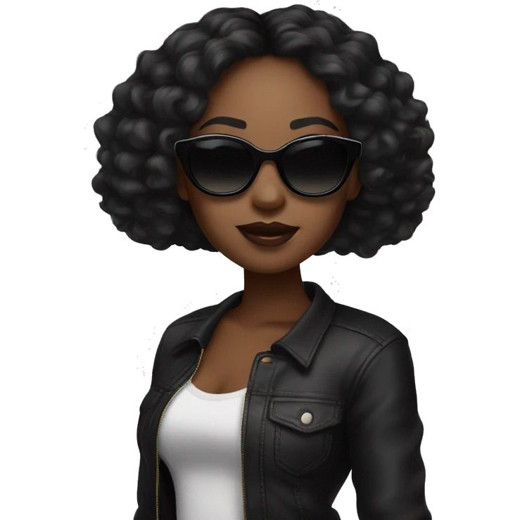Black girl with black middle part hair and black sunglasses with lipgloss on  emoji