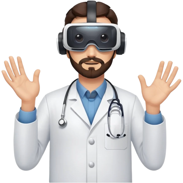 man doctor with dark brown hair and beard wearing virtual reality headset emoji