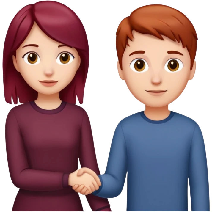 Burgundy haired girl holding boyfriends hand emoji