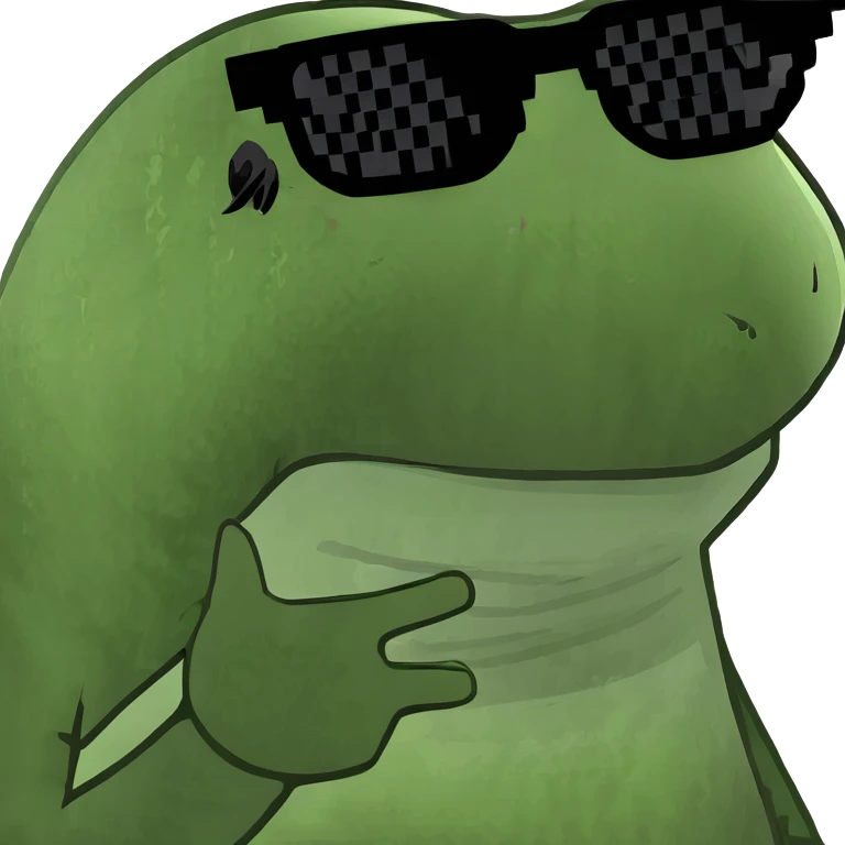 frog meme character with sunglasses, looking cool emoji