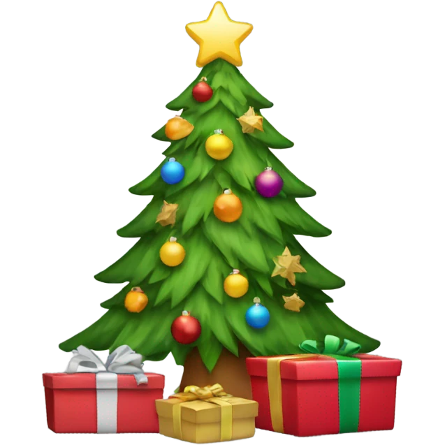 Christmas tree with gifts under  emoji