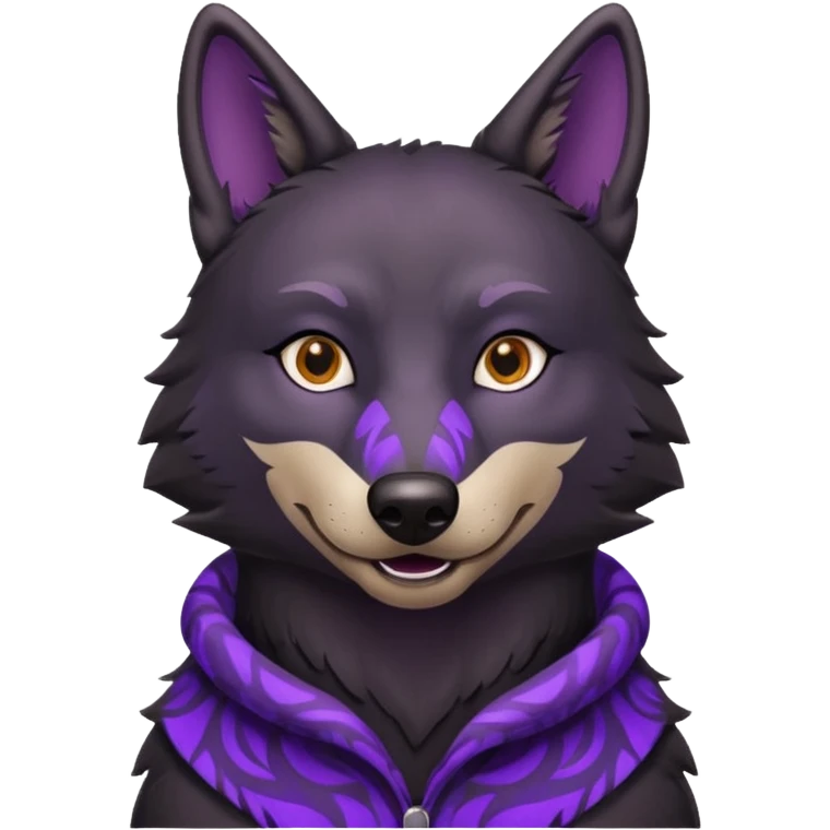 black wolf with purple pattern, emotion (happy, sad, sleepy) emoji