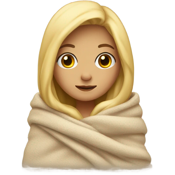 Blonde girl wrapped up in a cozy blanket emoji