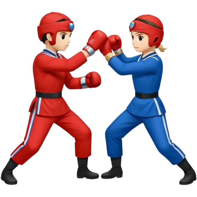 two peope sparring, red uniform and blue unidorm emoji