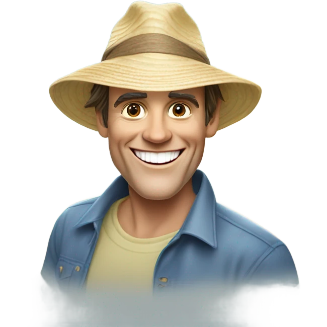 jim carrey face at the beach shirt and hat tour guide look no teeth smile emoji