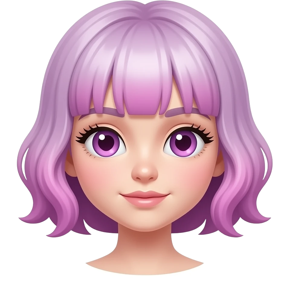1girl, solo, light purple hair, short hair, wavy hair, bob cut, hair between eyes, ((Gradient Eyes from pink to purple)), (heart-shaped pupils), long eyelashes, emoji