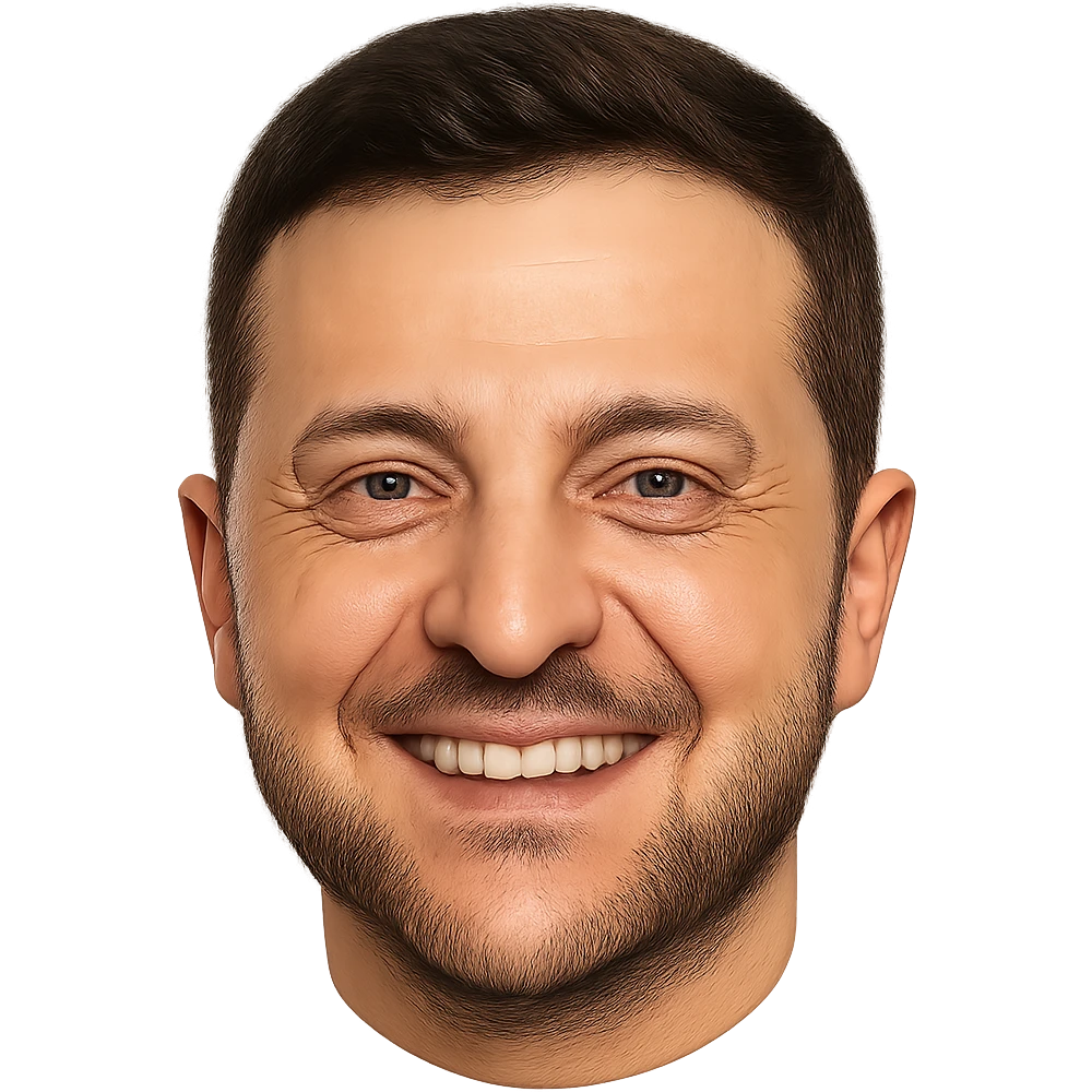photorealistic emoji style portrait of Vladimir Zelensky smiling, no background emoji