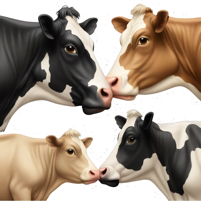 Two cows kissing one light brown and one black and emoji