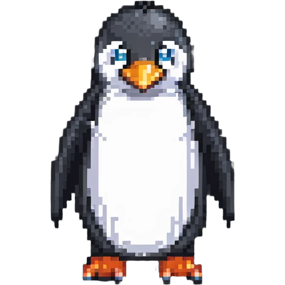 simple and colorful 8-bit pixel art penguin emoji