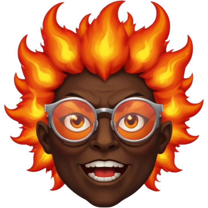 Демон в очках, позади него взырыв emoji