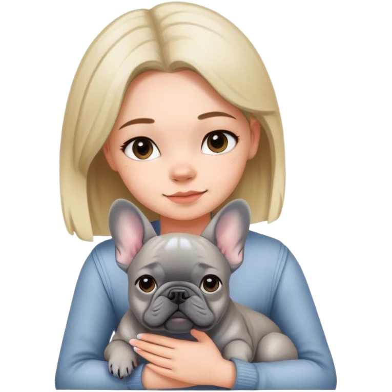Gray French bulldog with girl emoji