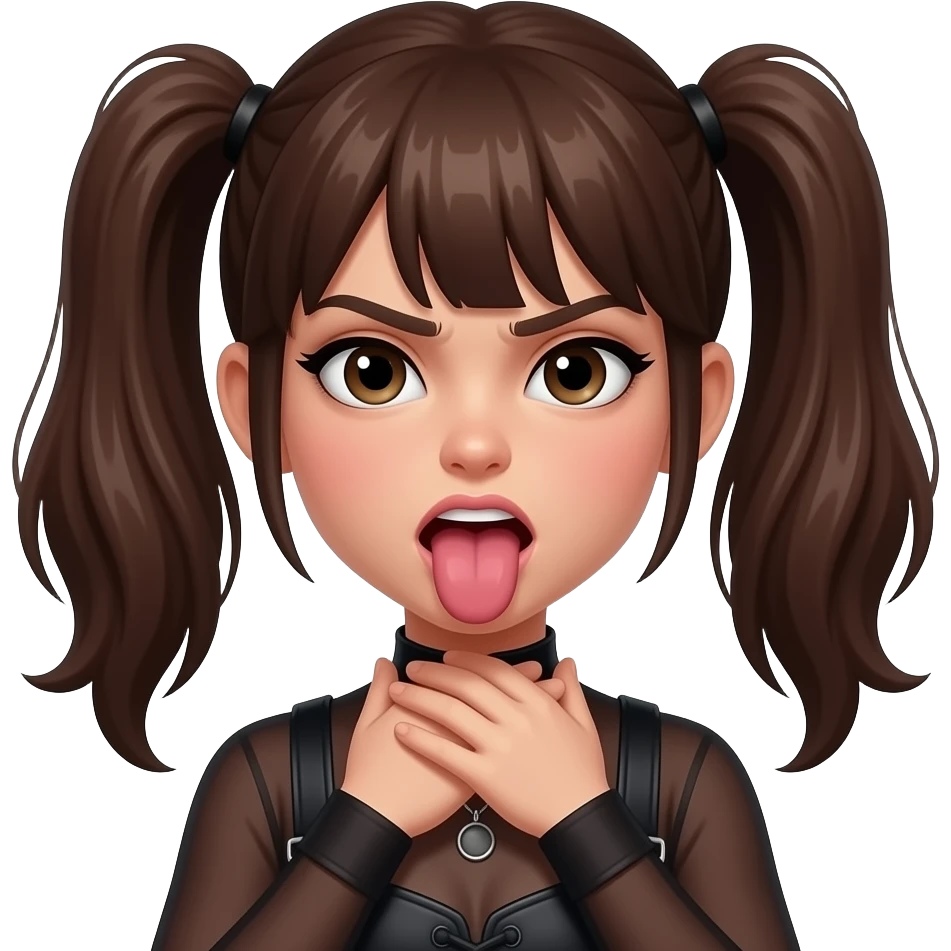 Angry Medium brown skin pretty gothic girl Choking self with hands around neck With tongue sticking out emoji