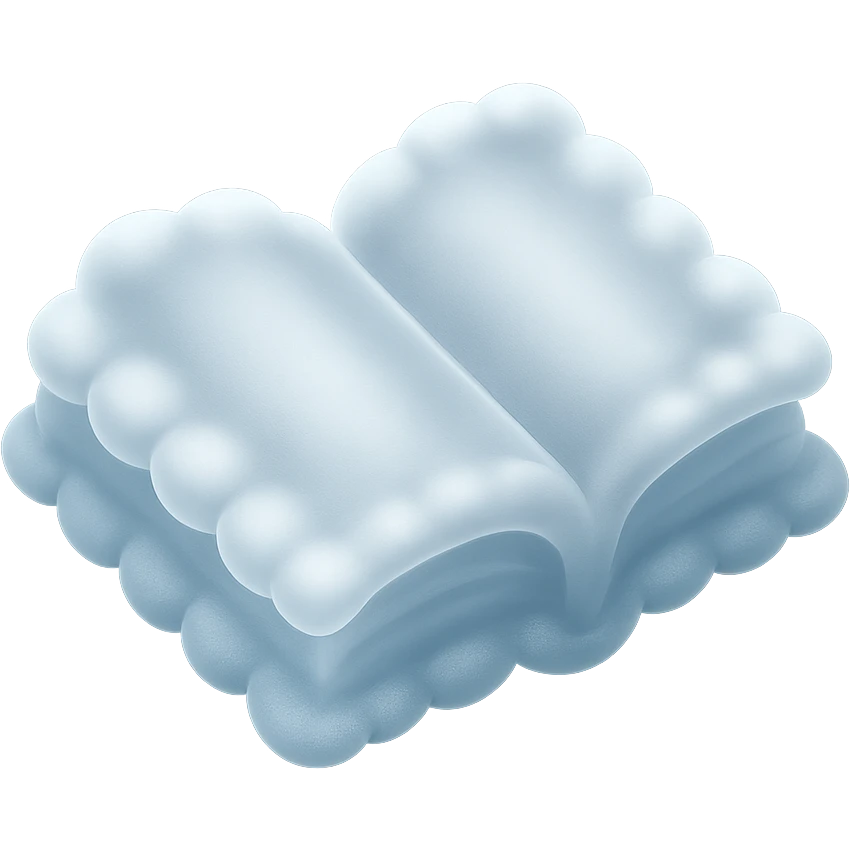thick open book made entirely of small, very bright white fluffy convex clouds, matte glass style emoji