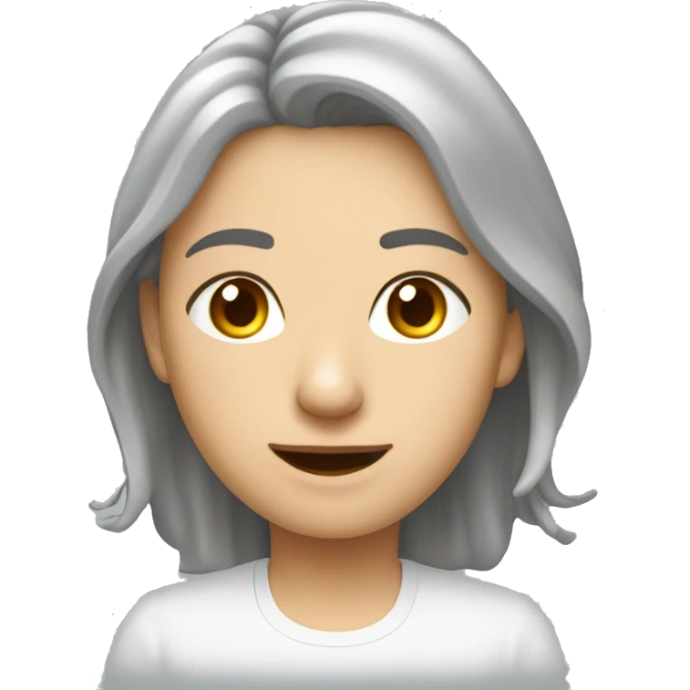 Девушка с темными длинными волосами сидит за ноутбуком  emoji