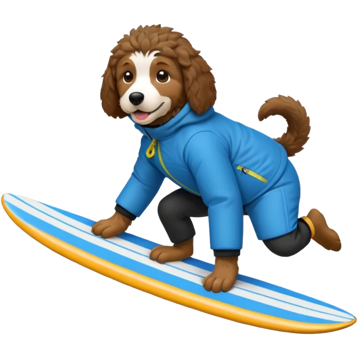 Bernedoodle surfing down an ski slope  emoji