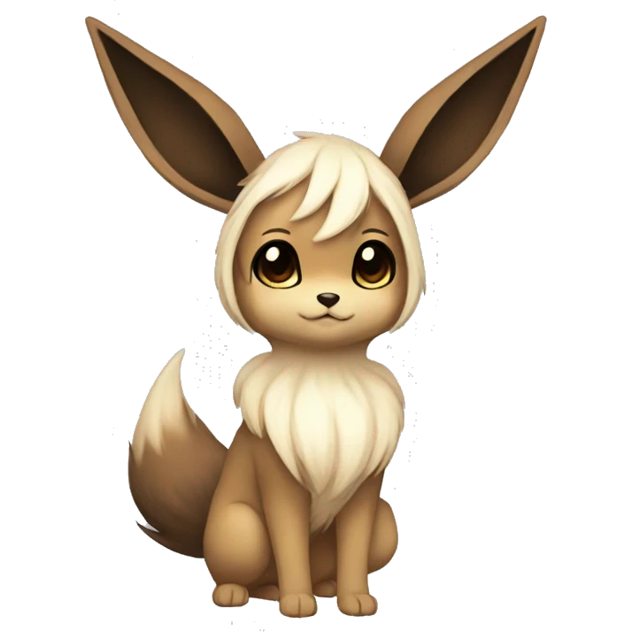 Kawaii Pale Shiny Eevee with dark-brown long emo-hair covering her eyes Full Body emoji