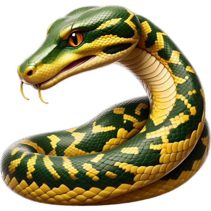 Cinematic Noble Anaconda Portrait Emoji, Poised and imposing, with a massive, sinuous build draped in intricately patterned scales and piercing, focused eyes, Simplified yet sharp and sophisticated features, highly detailed, glowing with a soft, earthy glow, high shine, intelligent and formidable, stylized with an air of primal elegance, focused and mysterious, soft glowing outline, capturing the essence of a watchful jungle guardian that feels as though it could coil out of the screen with effortless authority! emoji