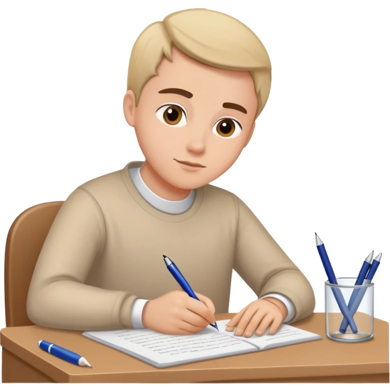 Person at desk writing an essay that begins with "Dear God" emoji