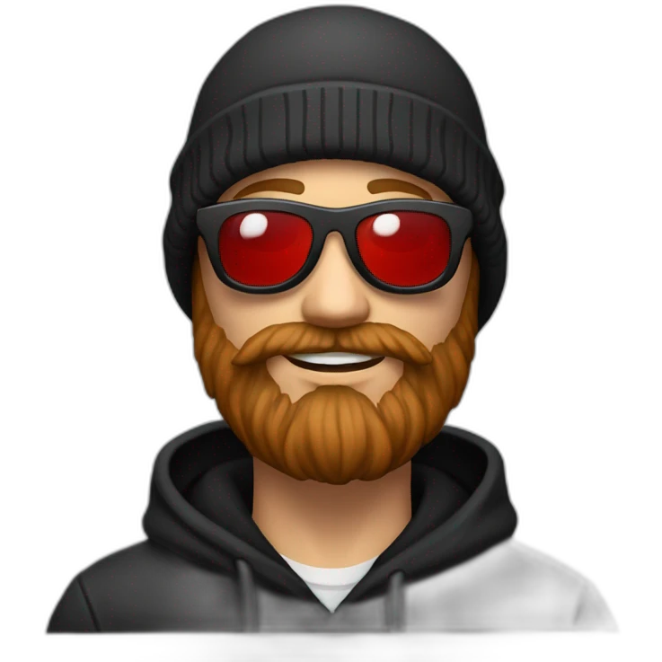 beard guy with black hoodie and sun glasses and Beanie, with a red ring on his right hand emoji