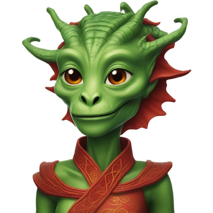 Photo realistic, alien female green,  red china dragon emoji