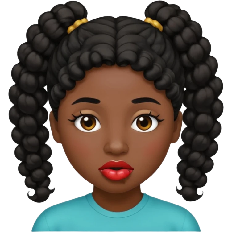 emoji sucking its lips in with one eyebrow up and the other one down dark skin and curly hair in a ponytail emoji